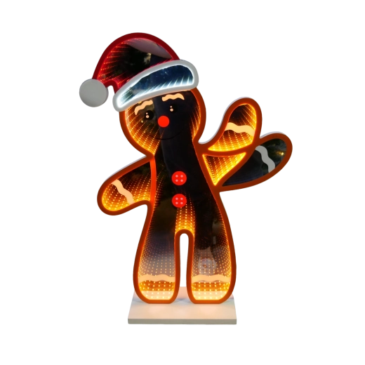 Decorațiune LED 3D de Crăciun, omuleț de turtă dulce, cu efect de oglindă Infinity