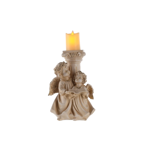 Figurină decorativă cu îngeri și lumânare LED