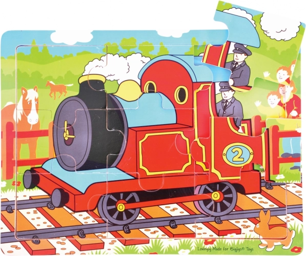 Puzzle din lemn cu tren, 9 piese – BIGJIGS TOYS
