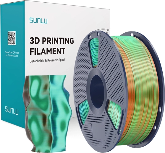 Filament Sunlu PLA+ Silk tricolor pentru imprimare 3D portocaliu/albastru/verde