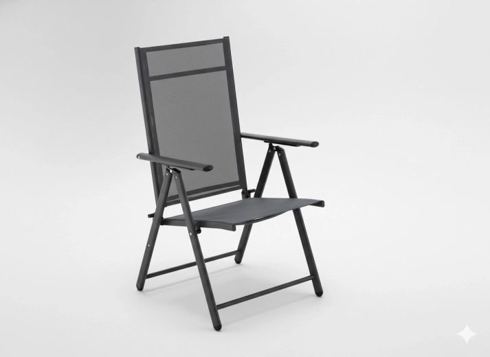 Scaun de grădină pliabil din oțel, gri, 66 × 53 × 107 cm