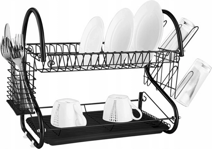 Suport de uscare pentru vase pe două niveluri, negru