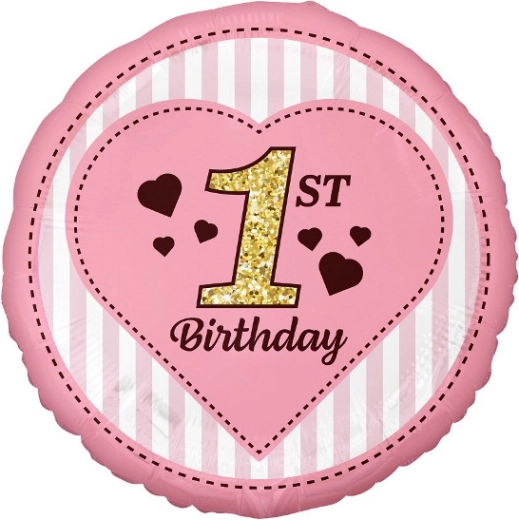 Balon folie roz 45 cm – 1st Birthday