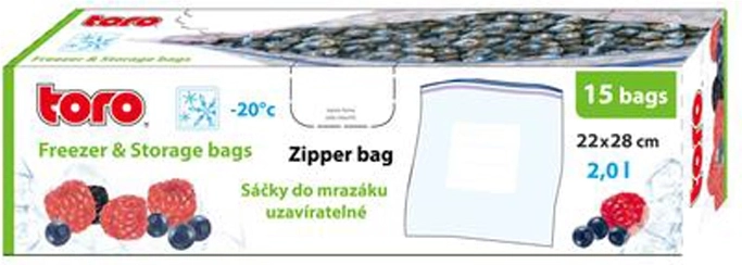 Pungi alimentare cu fermoar pentru congelare TORO 2 l, 15 buc