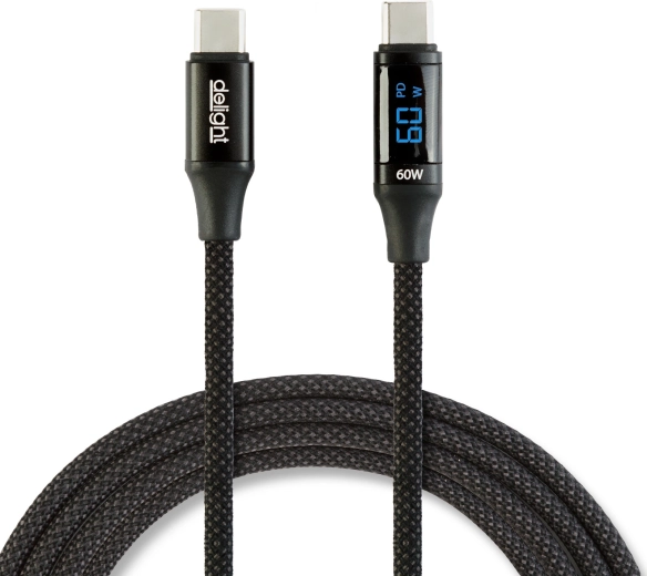 Cablu de date USB-C la USB-C cu indicator de putere, negru, 1 m