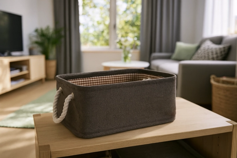 Coș textil de depozitare cu mânere din sfoară 22 × 32 × 14 cm – maro