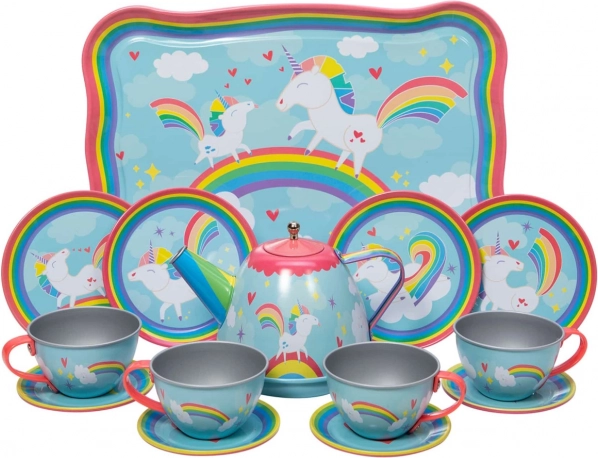 Schylling set de ceai cu unicorn, set metalic de 15 piese pentru copii