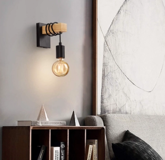 Aplica de perete Loft negru-din lemn