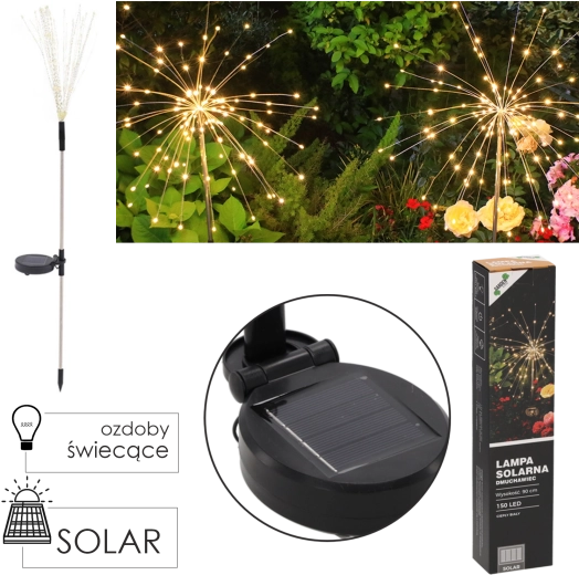 Lampă solară de grădină Păpădie, 150 LED-uri, alb cald, 90 cm