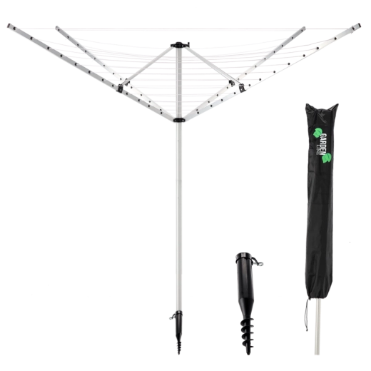 Uscător rotativ de grădină pentru rufe, 4 brațe, 50 m, cu husă
