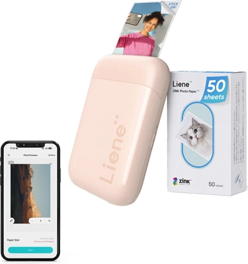 Imprimantă foto portabilă Liene Pearl 2x3, roz