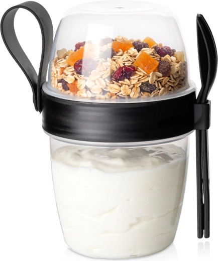 Pahar de călătorie Vilde pentru iaurt, cu compartiment separat pentru müsli și tacâmuri, 700 ml