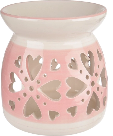 Lampă aromatică ceramică inimă roz-alb