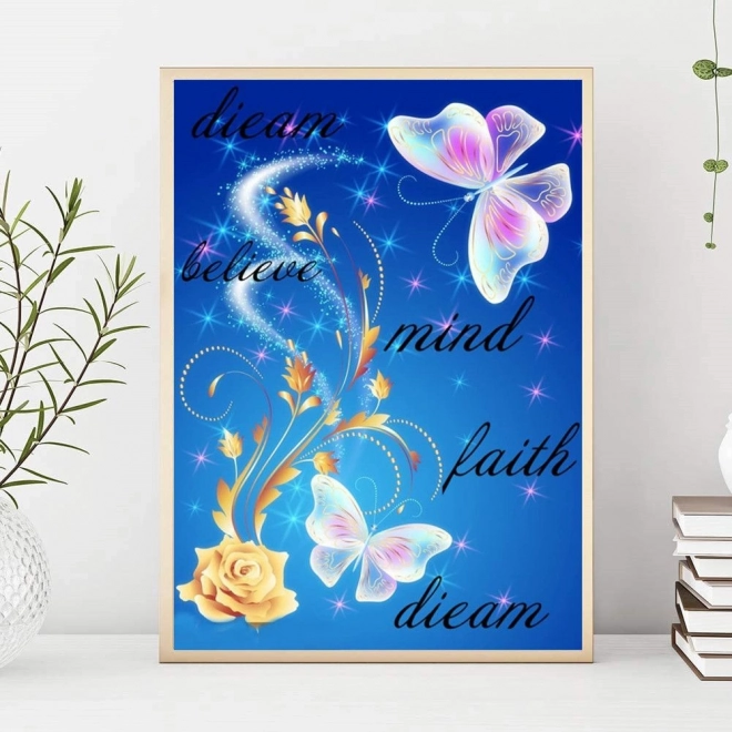 Broderie cu diamante cu motiv de fluture 40x50 cm