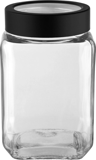 Altom Design borcan pătrat din sticlă cu capac 700 ml, negru