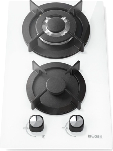 Plită încorporabilă pe gaz ISEASY 2 arzătoare sticlă albă