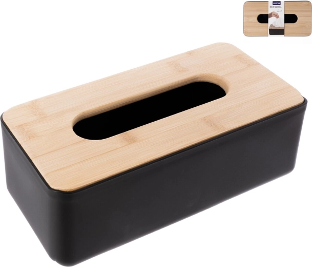 Cutie pentru șervețele de hârtie Black cu capac din bambus
