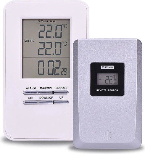 Solight termometru wireless cu senzor exterior, ceas și alarmă, alb