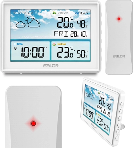 Stație meteo albă, wireless, cu timp DCF și LCD color
