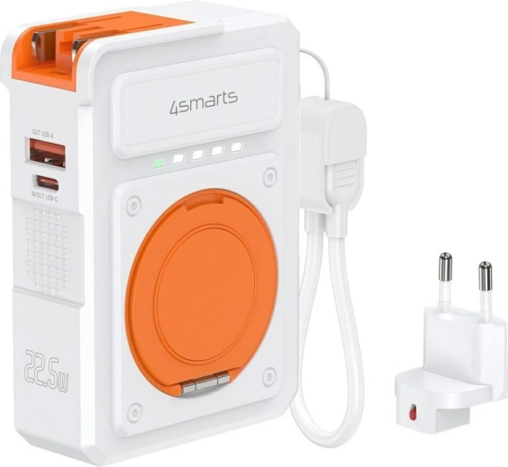 4smarts încărcător hibrid 6‑în‑1 cu powerbank 10000 mAh, 22,5 W, Qi, USB‑C/USB‑A, alb