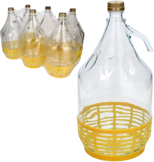 Damigeană din sticlă 5 l cu capac filetat și mâner din plastic