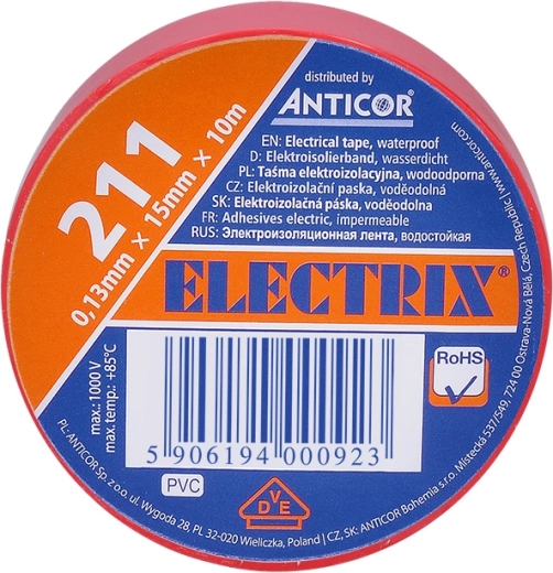 Solight bandă izolatoare 15 mm x 0,13 mm x 10 m, roșie