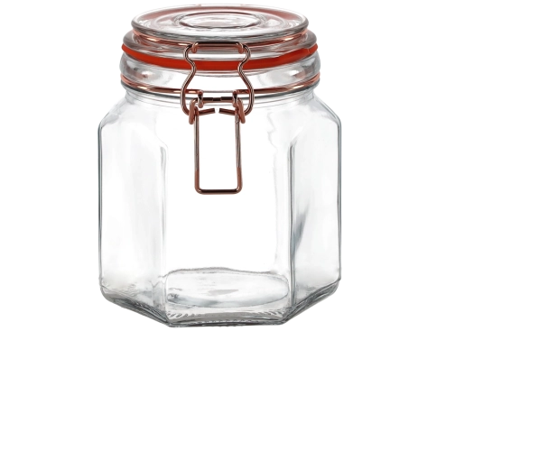 Borcan hexagonal 900 ml cu închidere mecanică