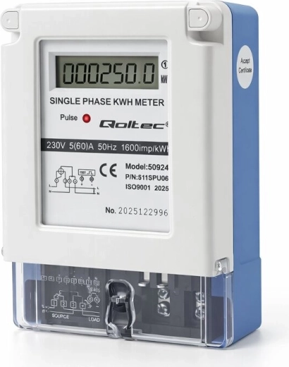 Qoltec contor de energie monofazat 230 V 5(60) A LCD