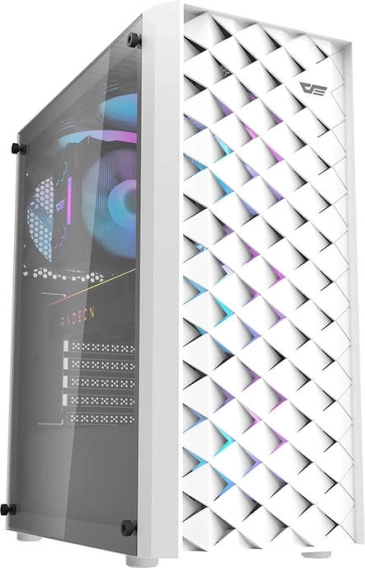 Carcasă PC Darkflash DK351, albă, sticlă securizată și 4 ventilatoare