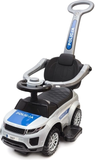 Mașinuță de poliție pentru copii tip vehicul de împins și premergător cu bară de ghidare