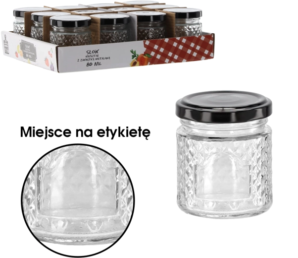 Borcan de sticlă 80 ml cu capac metalic negru