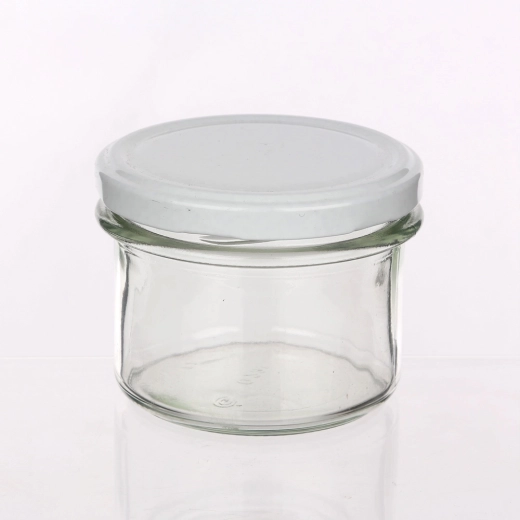Set de 6 borcane 235 ml cu capace albe fi 82