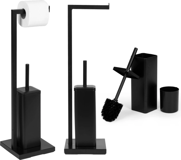 ModernHome suport de baie pentru hârtie igienică cu suport și perie WC, negru