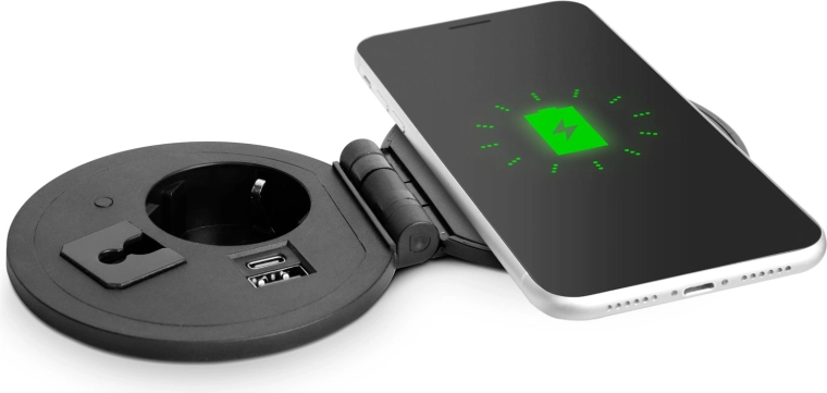 Priză încastrabilă extensibilă cu USB, USB-C și încărcare wireless