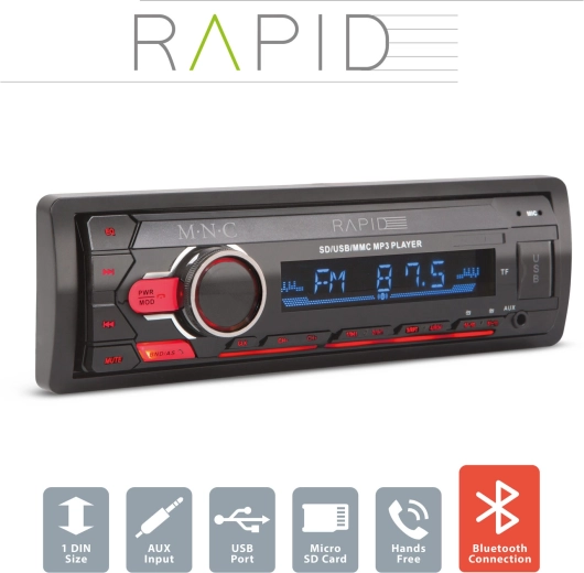 Radio auto Rapid 1 DIN cu Bluetooth și MP3