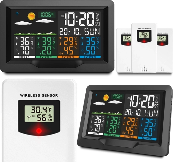 Stație meteo fără fir cu display color și 3 senzori BD-904 neagră