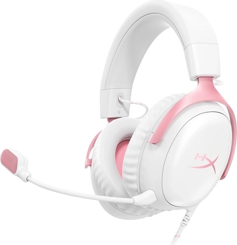 Căști de gaming HyperX Cloud III alb/roz
