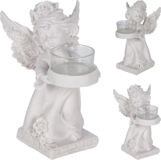 Decorațiune înger pentru lumânare tip pastilă, 17 cm, albă - 1 bucată