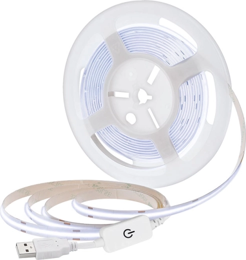 Solight bandă LED COB 5 m USB, alb rece 6000 K, întrerupător, 8 mm