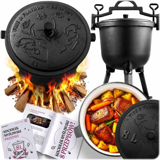 ceaun din fontă emailată 8 l pentru foc și grătar