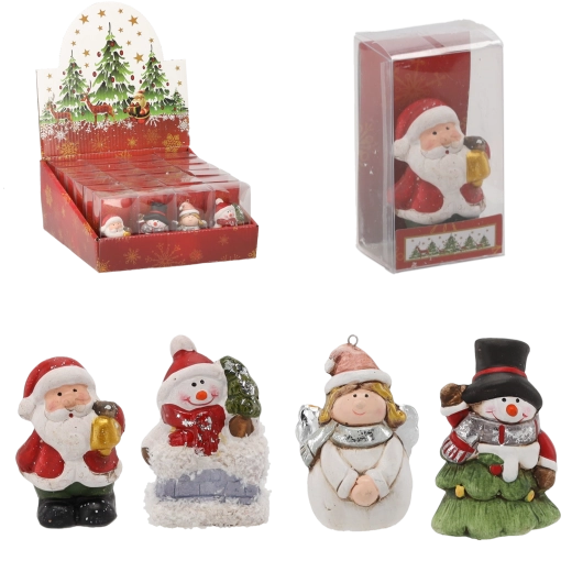 Figurine ceramice de Crăciun Moș Nicolae, om de zăpadă și înger 6 cm – set