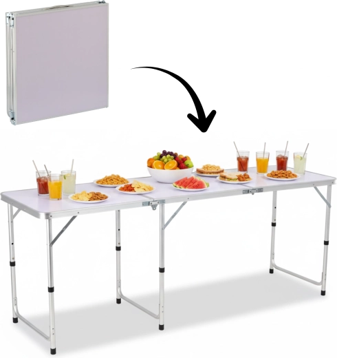 Masă turistică pliabilă 180 × 60 cm, reglabilă pe înălțime