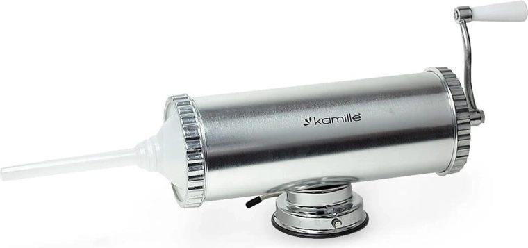 Umplutor manual pentru cârnați și jitrnice din aluminiu, cu ventuză și 3 accesorii