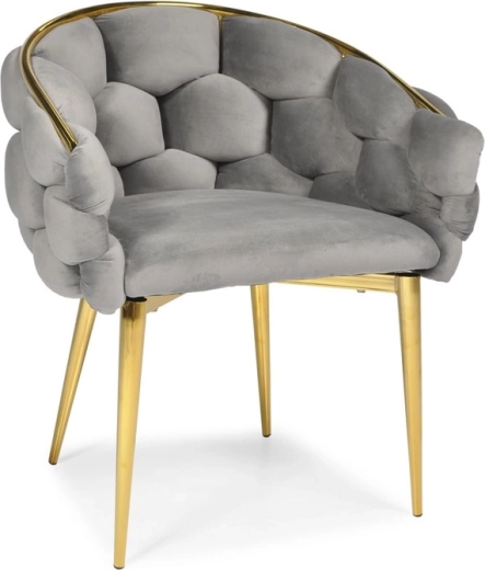 Scaun tip fotoliu din catifea FERTONE BALLOON, gri cu picioare aurii