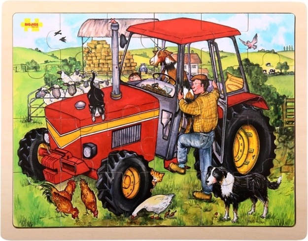 Puzzle din lemn tractor 24 piese BIGJIGS TOYS
