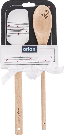 Set de bucătărie: spatulă și lingură din lemn cu inimioare