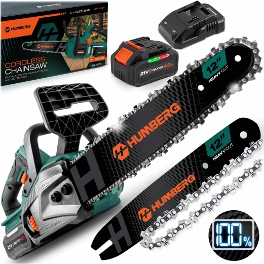 Fierăstrău cu lanț pe acumulator Humberg 12" cu motor fără perii și baterie 4 Ah