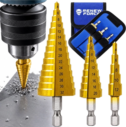 Set de burghie conice în trepte din titan HSS RENEW FORCE 4–32 mm cu tijă hexagonală
