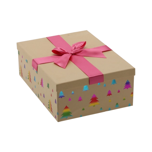 Cutie cadou festivă maro cu fundă roz 28,5 × 20 × 8,5 cm - 1 bucată