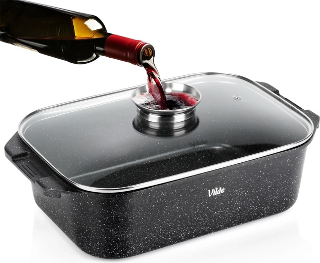Tavă de copt din granit cu capac 7,5 l, 41 × 26 × 16 cm